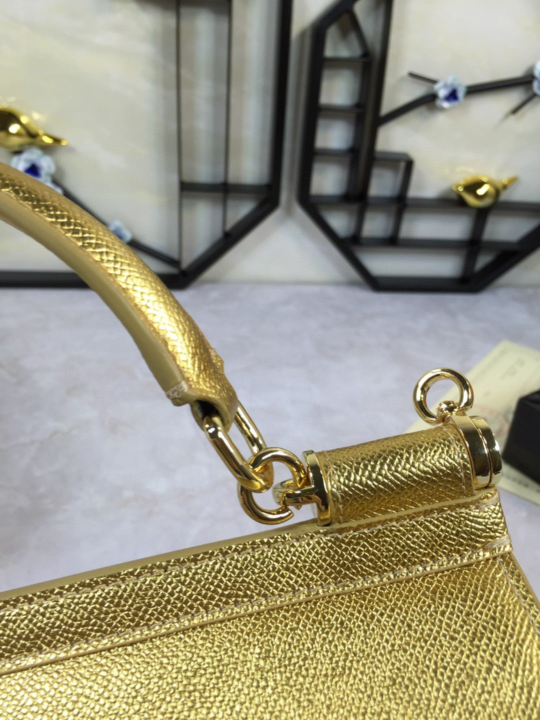 DG Medium Sicily Handbag In Dauphine Gold For Women 10.2in/26cm DG