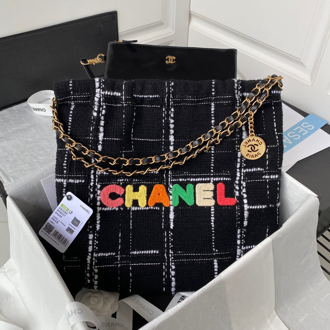 CHL 22 Handbag Gold Hardware Black For Women, Women’s Handbags, Shoulder Bags 14.2in/36cm AS3262