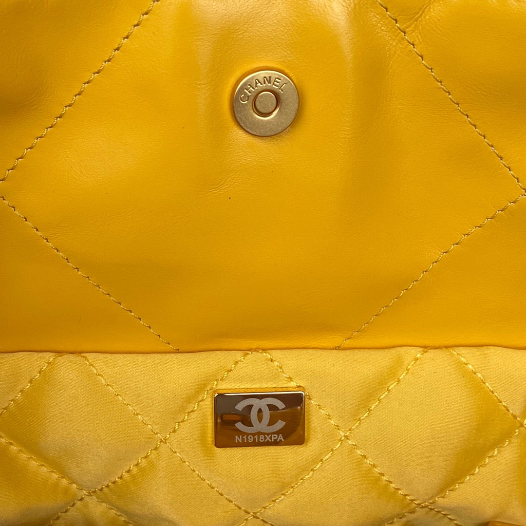 CHL 22 Handbag Gold Hardware Shiny Yellow For Women, Women’s Handbags, Shoulder Bags 16.5in/38cm AS3261