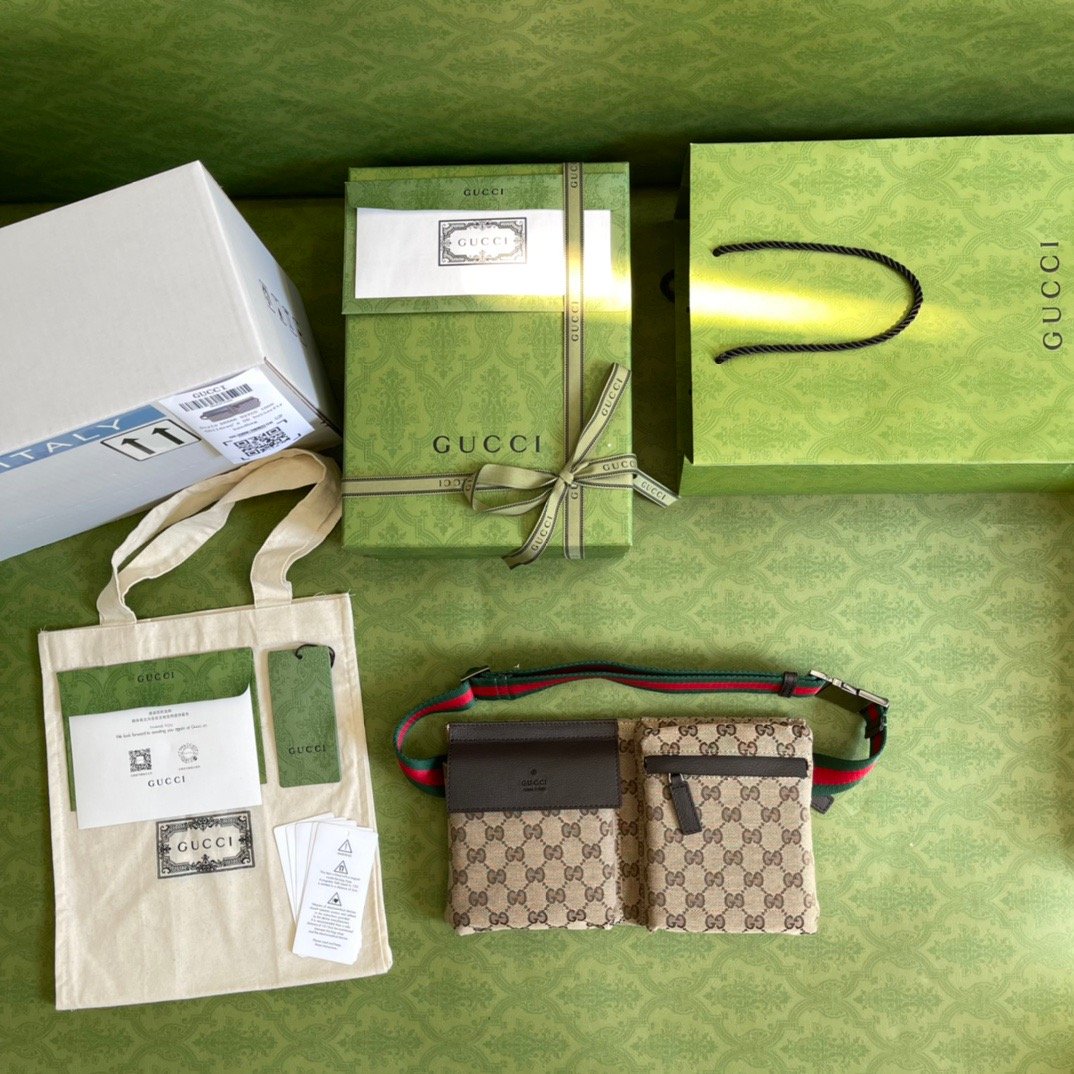 gg Supreme Canvas Two Pocket Waist Belt Bag Beige/Ebony gg Supreme Canvas, With Brown For Men 3in/7.5cm gg 450956 493075