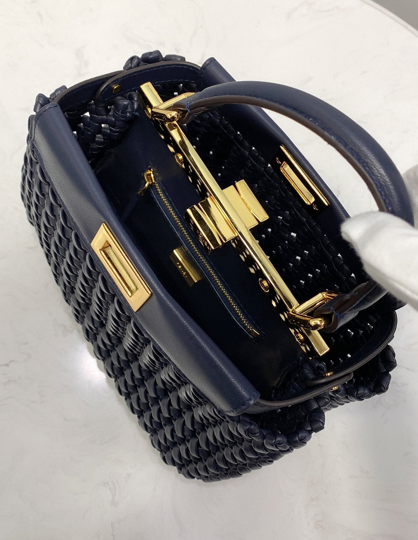 FI Peekaboo Mini Navy Blue Braided Bag For Woman 18cm/7in