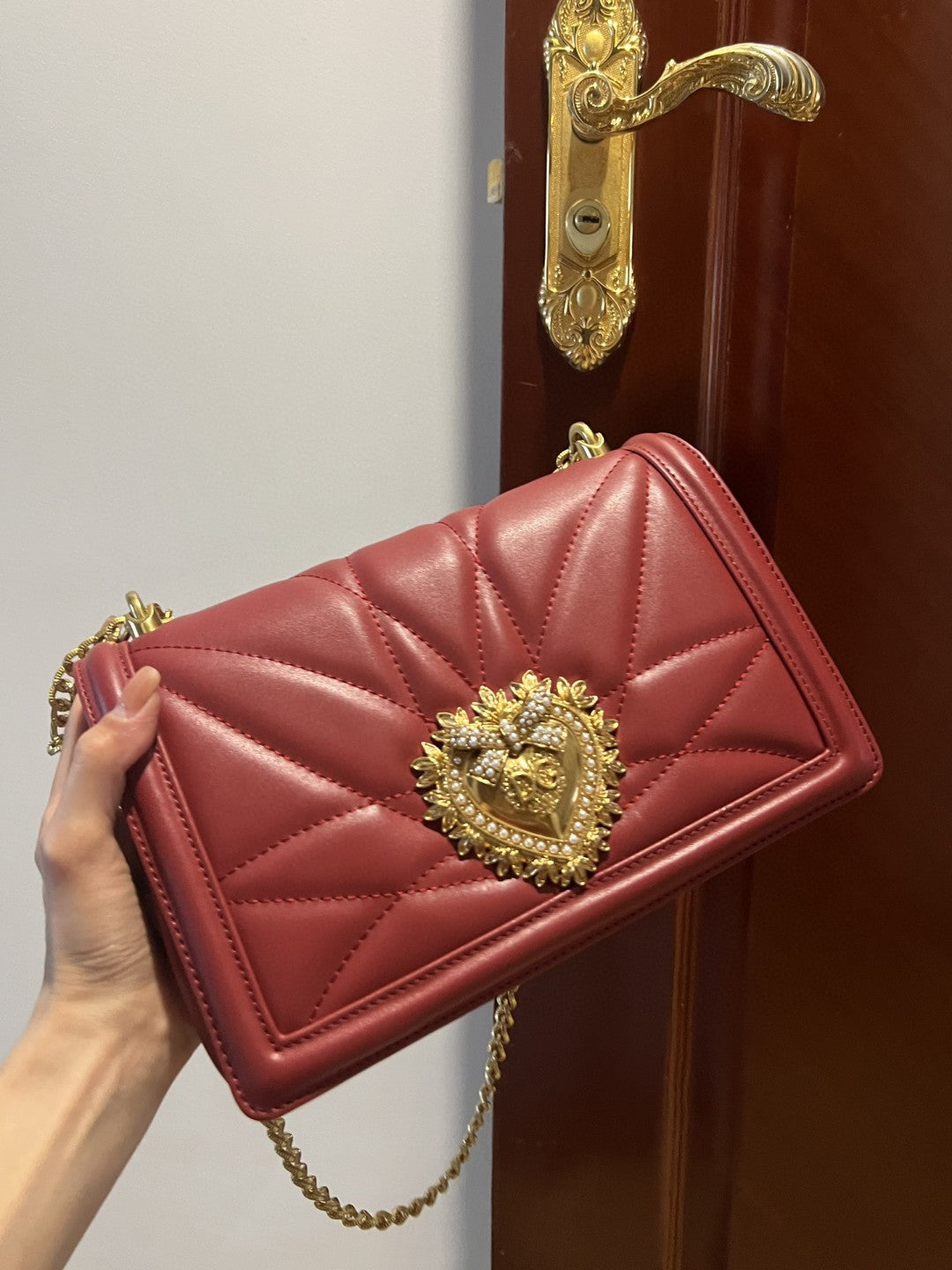 DG Large Devotion Bag In Quilted Nappa Burgundy For Women 10in/26cm DG