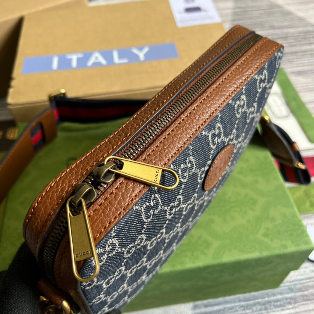 gg Shoulder Bag With Interlocking G Blue And Ivory gg Denim Jacquard For Women 9.6in/24.5cm gg