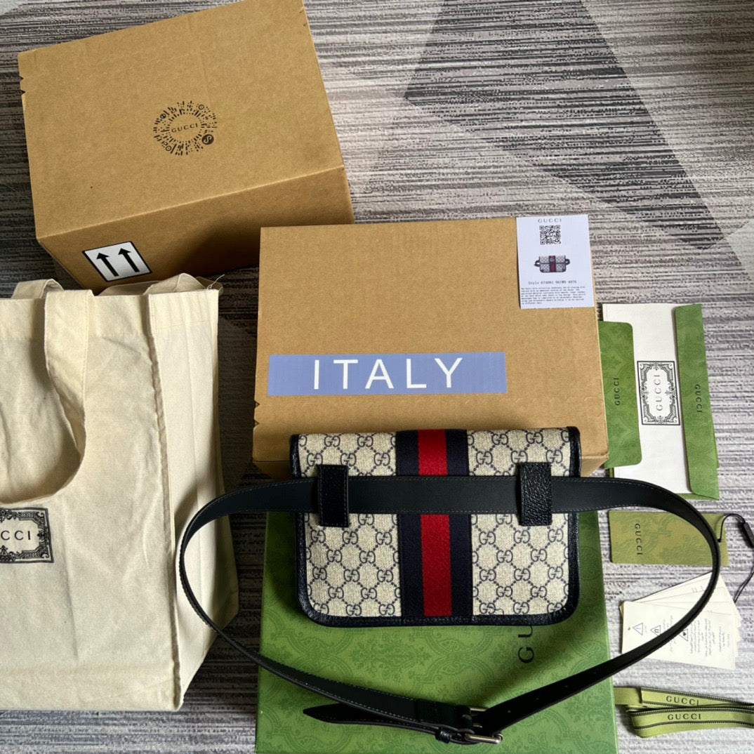 gg Ophidia Belt Bag Beige And Blue gg Supreme Canvas For Men 8.7in/22cm gg 674081 96IWN 4076