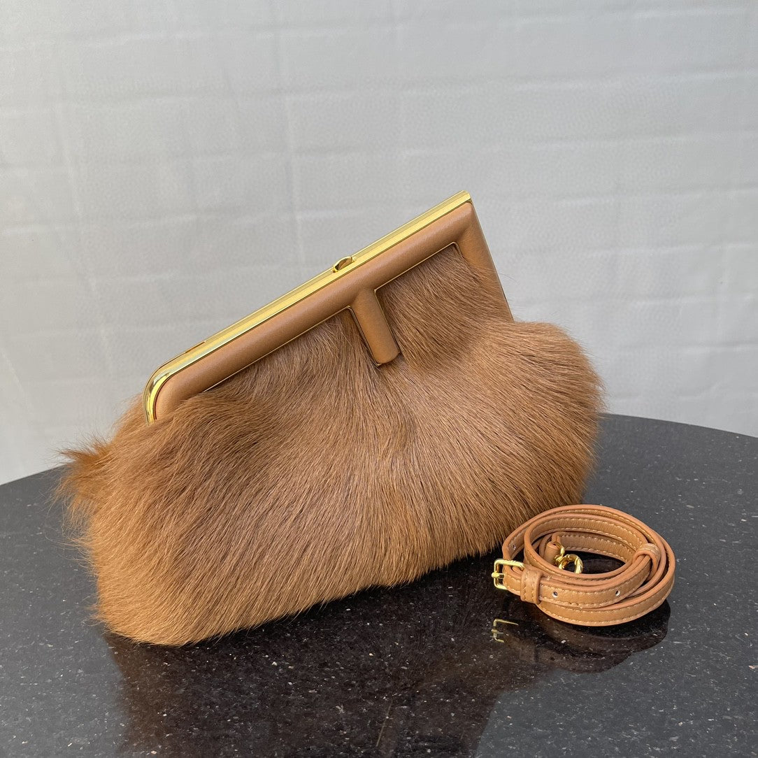 FI First Small Brown Fox Fur Bag For Woman 26cm/10in
