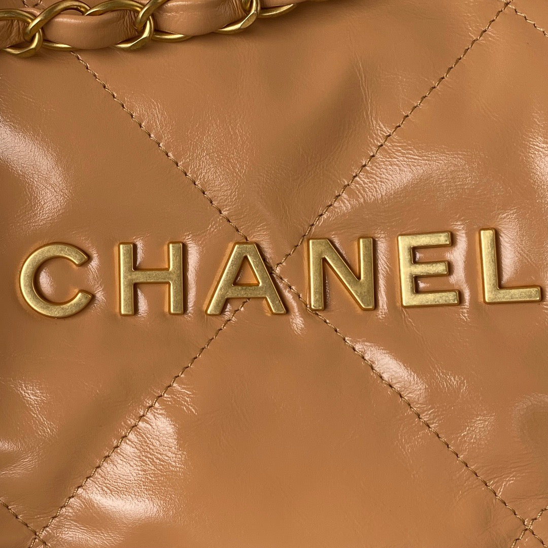 CHL 22 Handbag Gold Hardware Shiny Camel For Women, Women’s Handbags, Shoulder Bags 16.5in/38cm AS3261 B08037 NB356