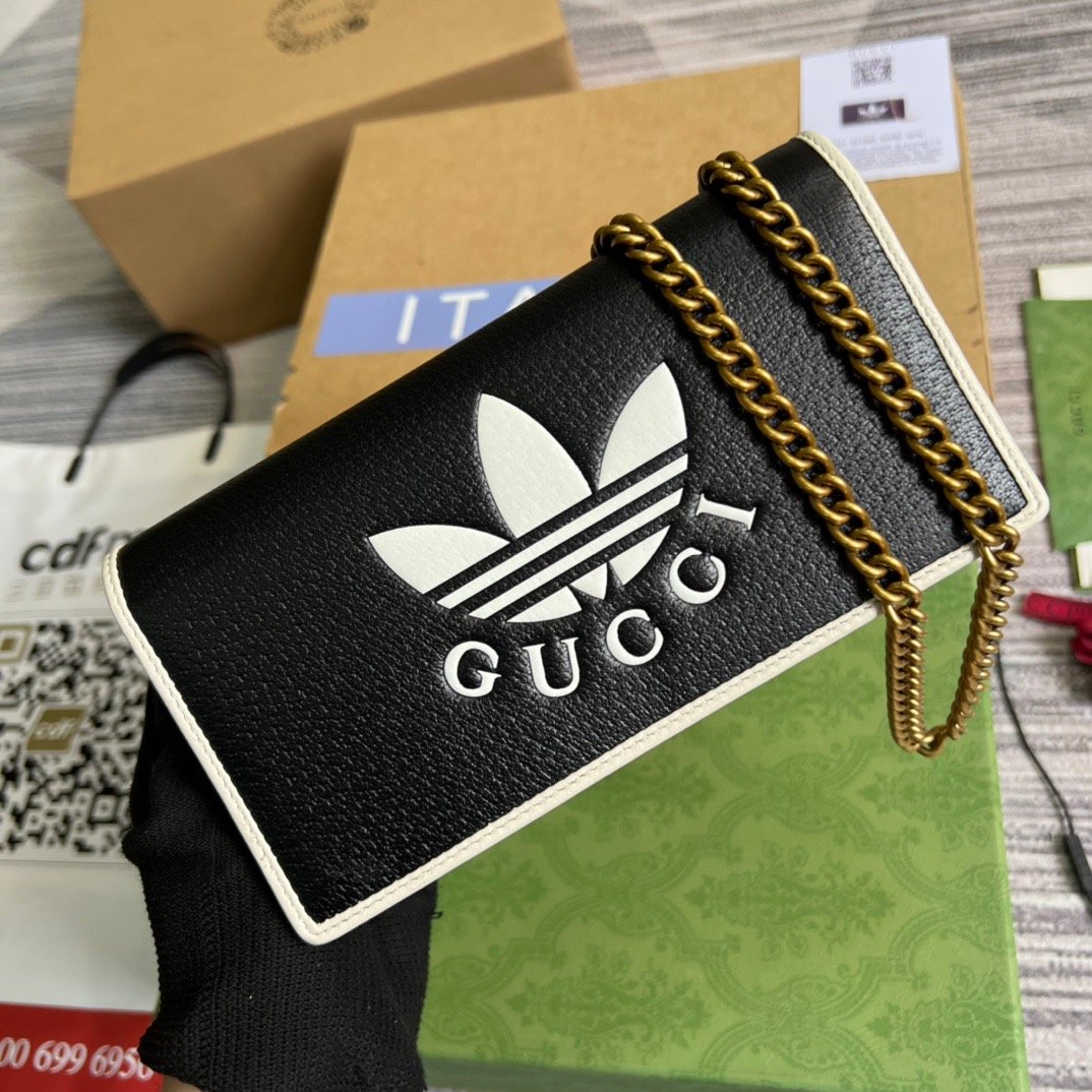 gg x Adidas Wallet With Chain Black For Women, Women’s Bags 7.5in/19cm gg 621892 UZ3BG 1057
