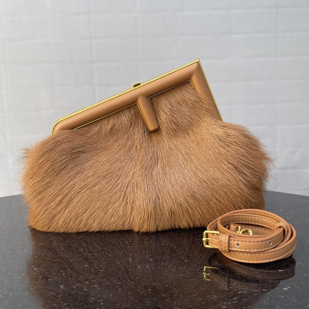 FI First Small Brown Fox Fur Bag For Woman 26cm/10in