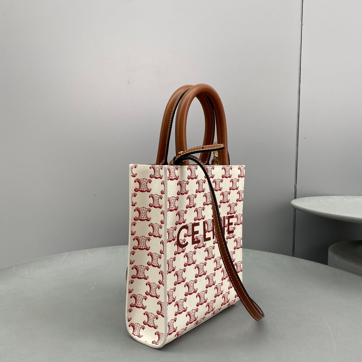 CE Mini Vertical Cabas In Triomphe Canvas Red For Women 7.2in/18cm