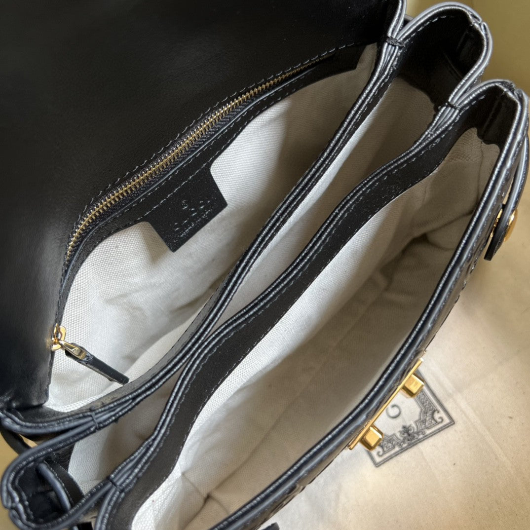 gg Small gg Top Handle Bag Black Debossed For Women 11in/29cm gg 675791 UD9AG 1000