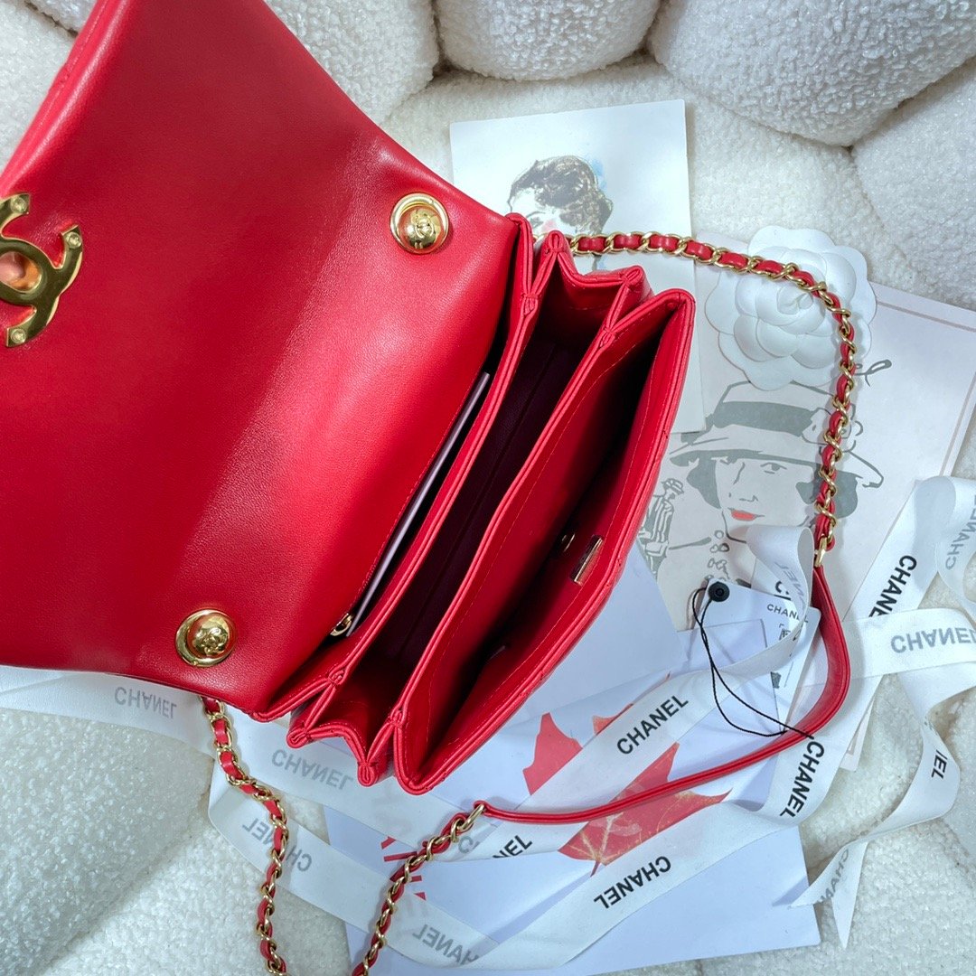 Chanel Flap Bag Gold Hardware Red For Women, Women’s Handbags, Shoulder Bags 7.9in/20cm AS3366
