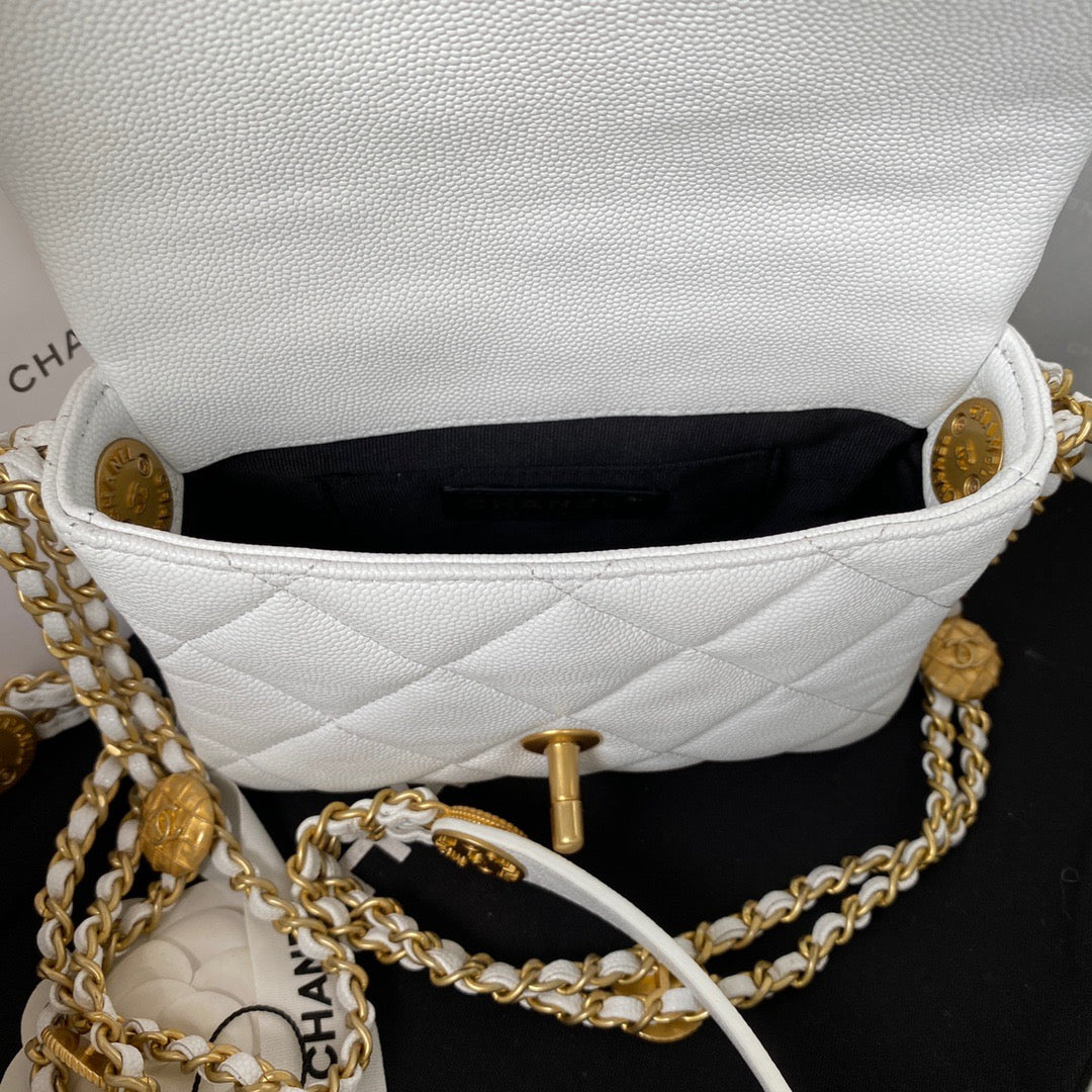 ChanelMini Flap Bag With Top Handle Gold Hardware White For Women, Women’s Handbags, Shoulder Bags 7.9in/20cm AS2431