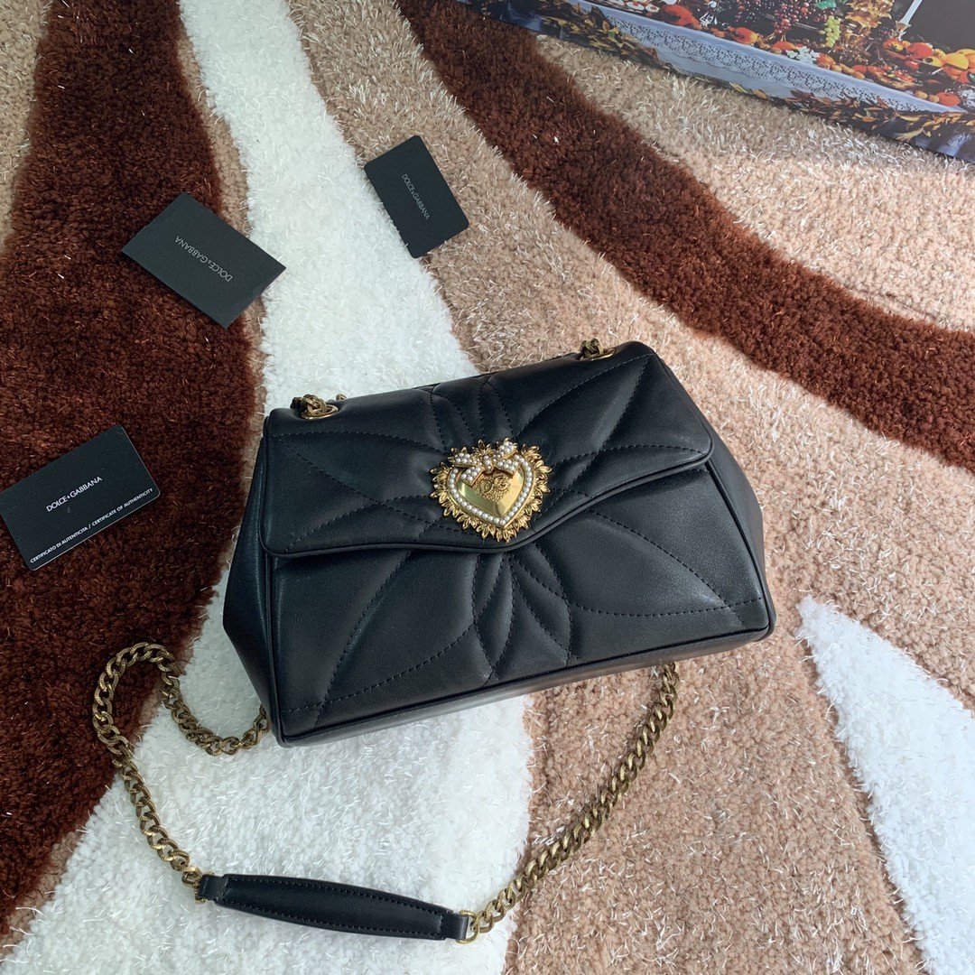 DG Medium Devotion Shoulder Bag In Quilted Nappa Black For Women 10.2in/26cm DG