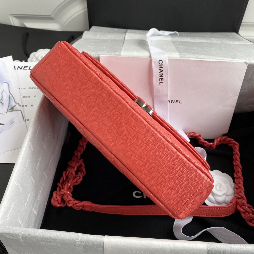 ChanelFlap Bag Red Hardware Grained Red For Women, Women’s Handbags, Shoulder Bags 9.4in/24cm AS2303