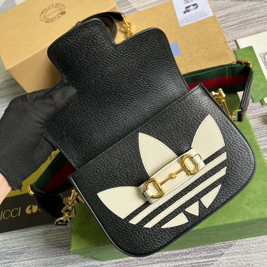 gg x Adidas Horsebit 1955 Mini Bag Black For Women, Women’s Bags 8.1in/21cm gg 658574 U3ZDG 8726