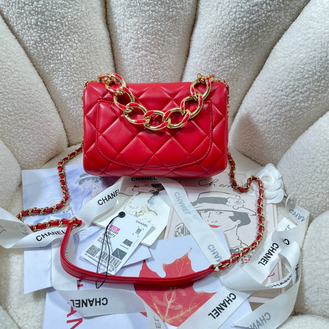 Chanel Flap Bag Gold Hardware Red For Women, Women’s Handbags, Shoulder Bags 7.9in/20cm AS3366