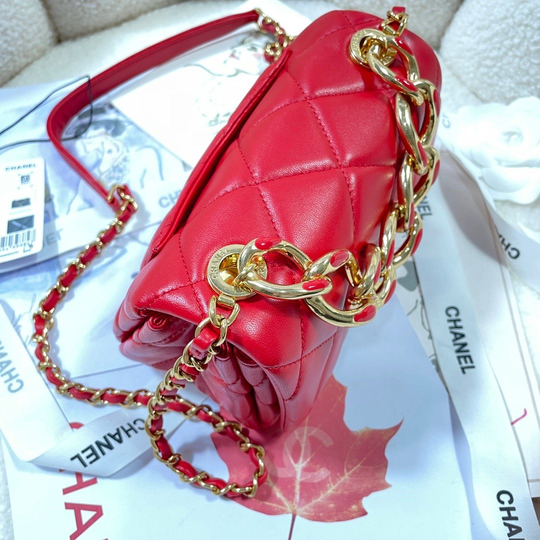ChanelMini Flap Bag Gold Hardware Red For Women, Women’s Handbags, Shoulder Bags 6.7in/17cm AS3365
