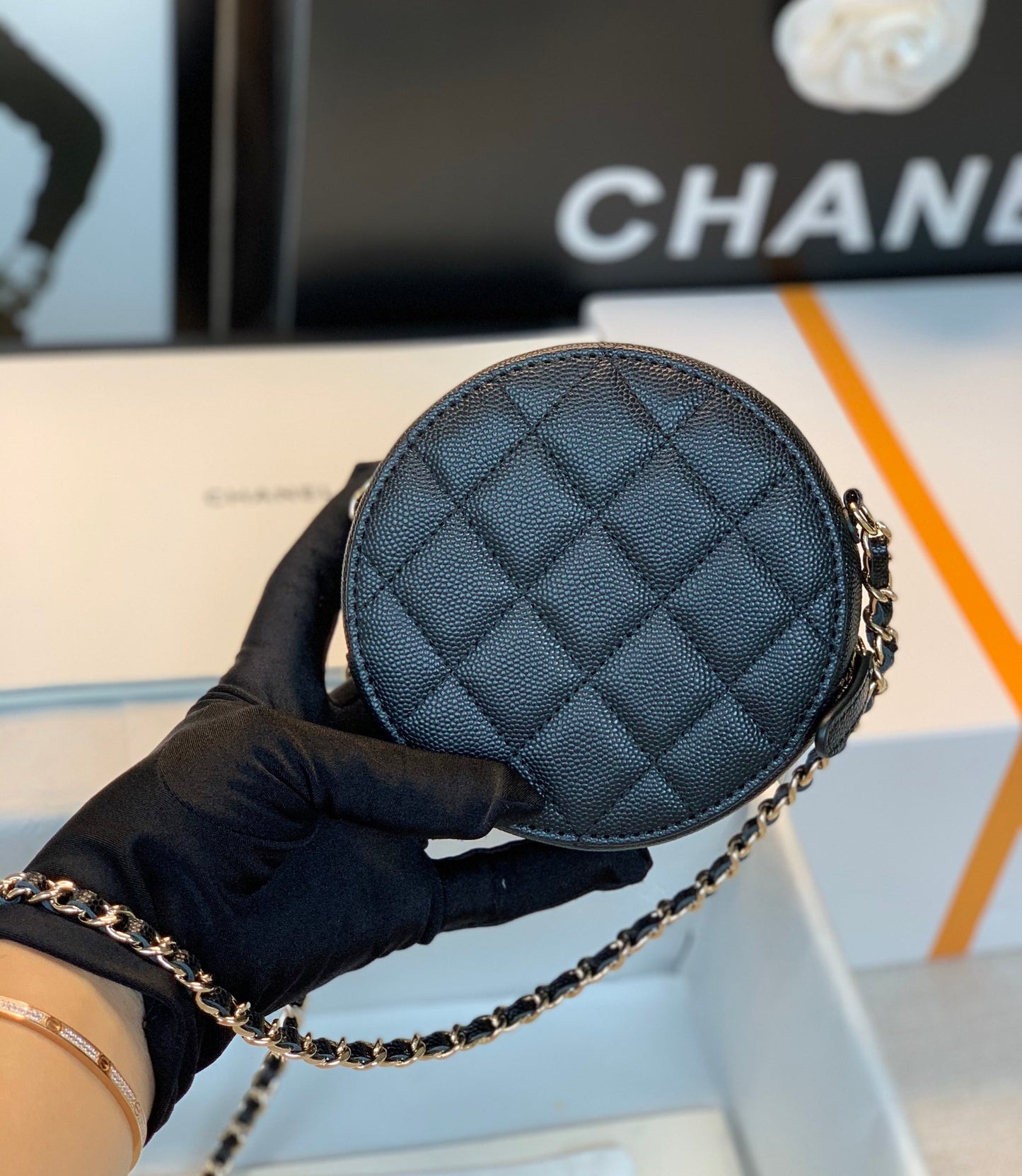 ChanelRound Bag Crossbody Black For Women 4.7in/12cm