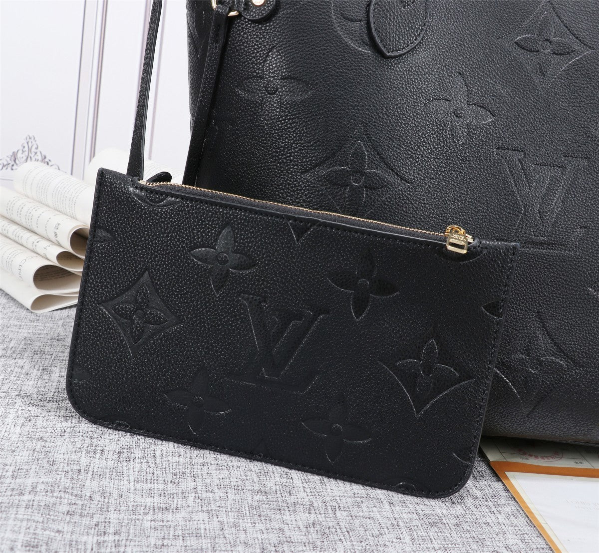Louis Vuitton Neverfull MM Tote Bag Monogram Empreinte Black For Women, Women’s Handbags, Shoulder Bags 12.2in/31cm LV M45685