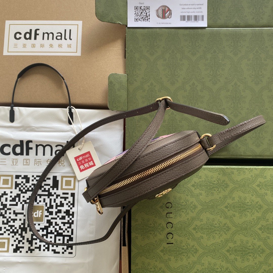 gg Round Shoulder Bag With Double G Beige And Ebony Supreme Canvas With Stripes And Flames Print Brown For Women 7,5in/19cm 574978 UQHNE 9885
