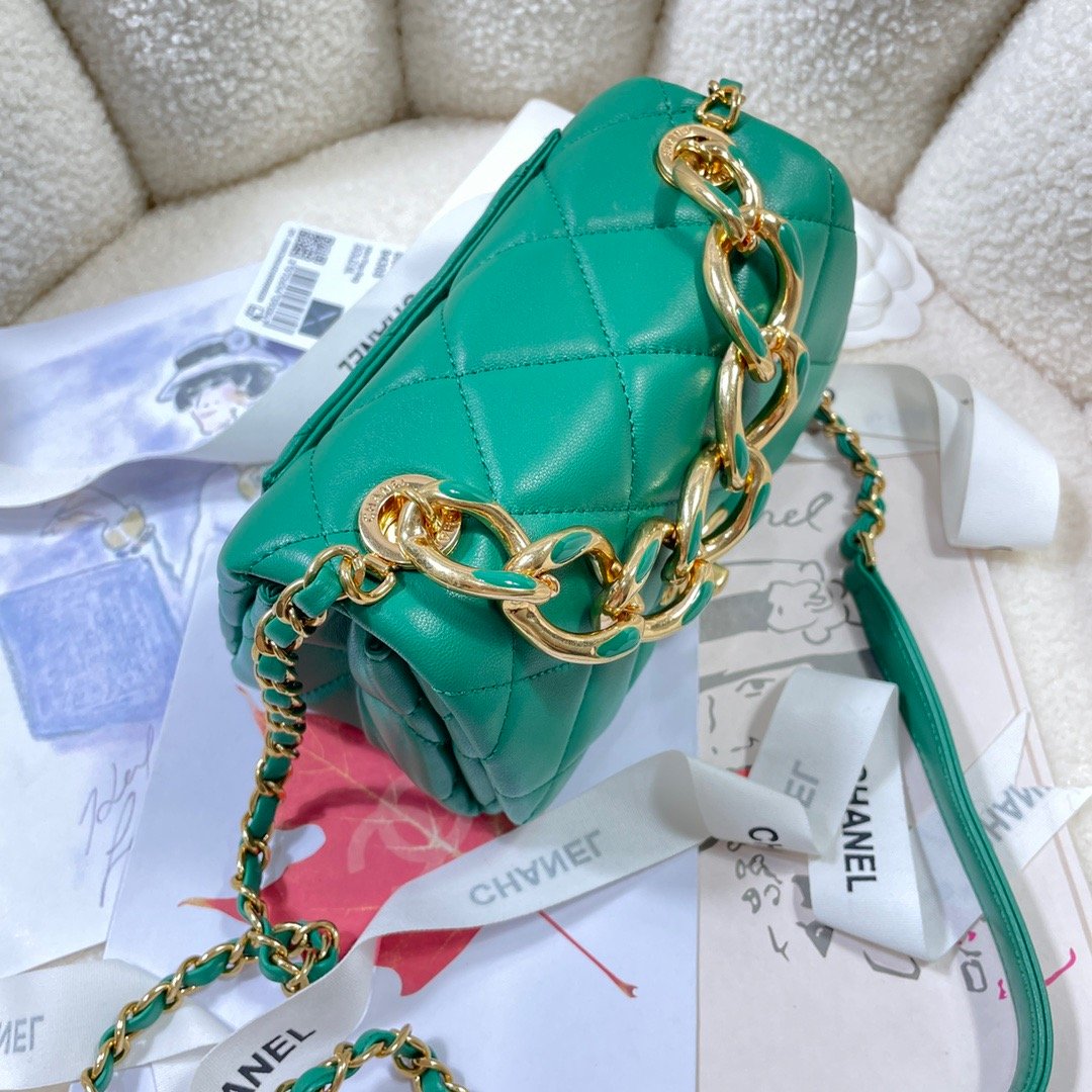 ChanelMini Flap Bag Gold Hardware Green For Women, Women’s Handbags, Shoulder Bags 6.7in/17cm AS3365