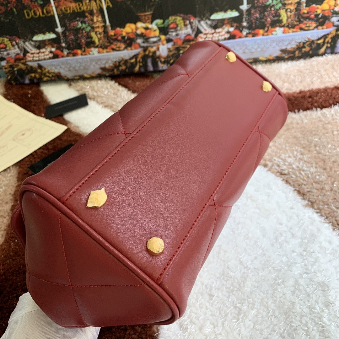 DG Medium Sicily Bag In Quilted Burgundy For Women 10.2in/26cm DG