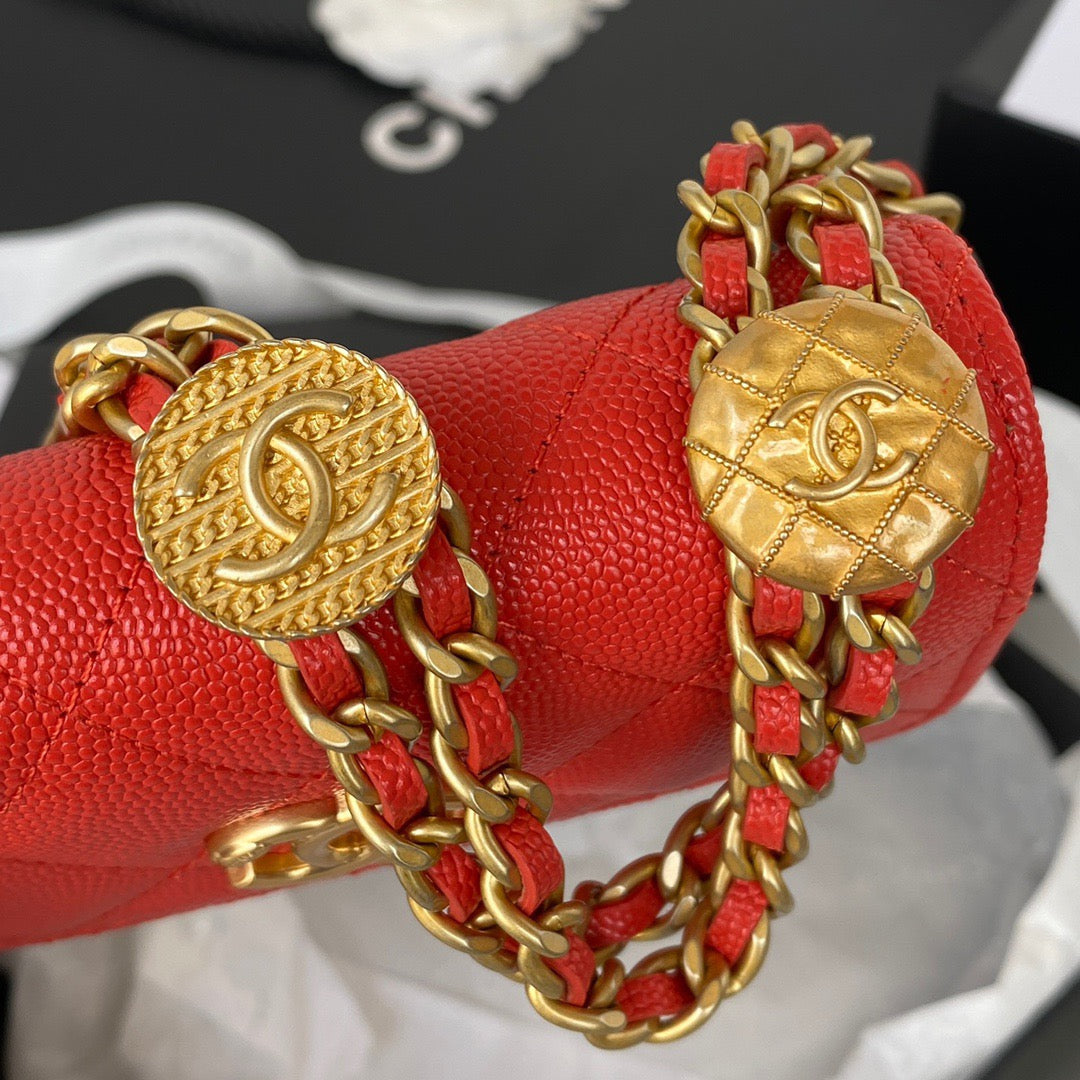 Chanel Clutch With Chain Gold Hardware Grained Shinny Red For Women, Women’s Handbags, Shoulder Bags 4.7in/12cm AP2857