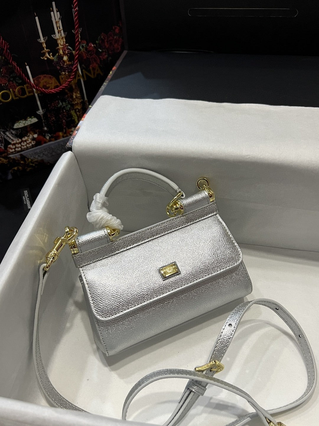 DG Small Sicily Bag In Dauphine Silver For Women 7.5in/19cm DG