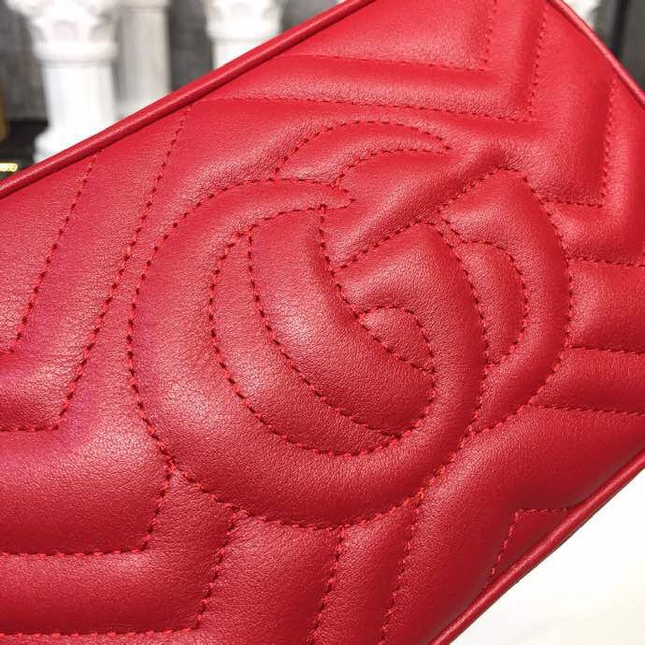gg Marmont Matelassé Mini Bag Hibiscus Red Matelassé Chevron For Women 7in/18cm gg