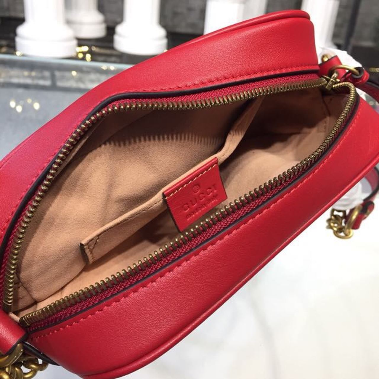 gg Marmont Matelassé Mini Bag Hibiscus Red Matelassé Chevron For Women 7in/18cm gg