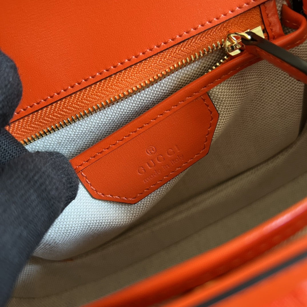 gg Bamboo 1947 Small Top Handle Bag Orange For Women 8.3in/21cm gg 675797 10ODT 7768