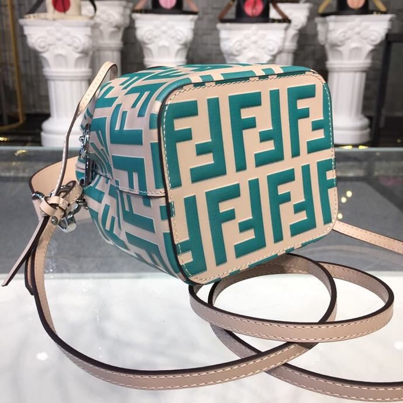 FI Mon Tresor Beige/Teal For Women, Women’s Handbags, Shoulder And Crossbody Bags 7in/18cm FF 8BS010