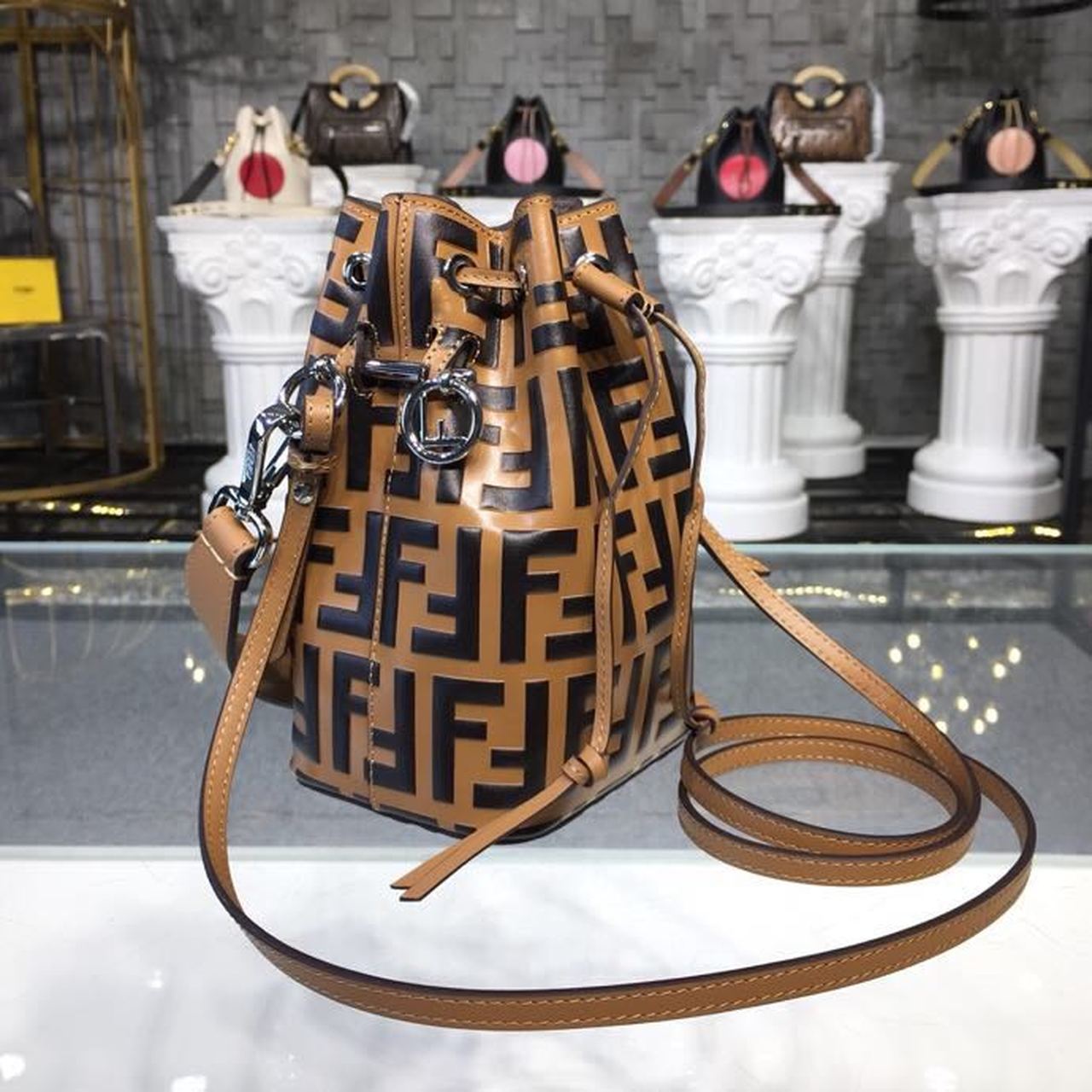 FI Mon Tresor Bucket Bag Brown/Black For Women, Women’s Handbags, Shoulder And Crossbody Bags 7in/18cm FF 8BS010A659F13VK