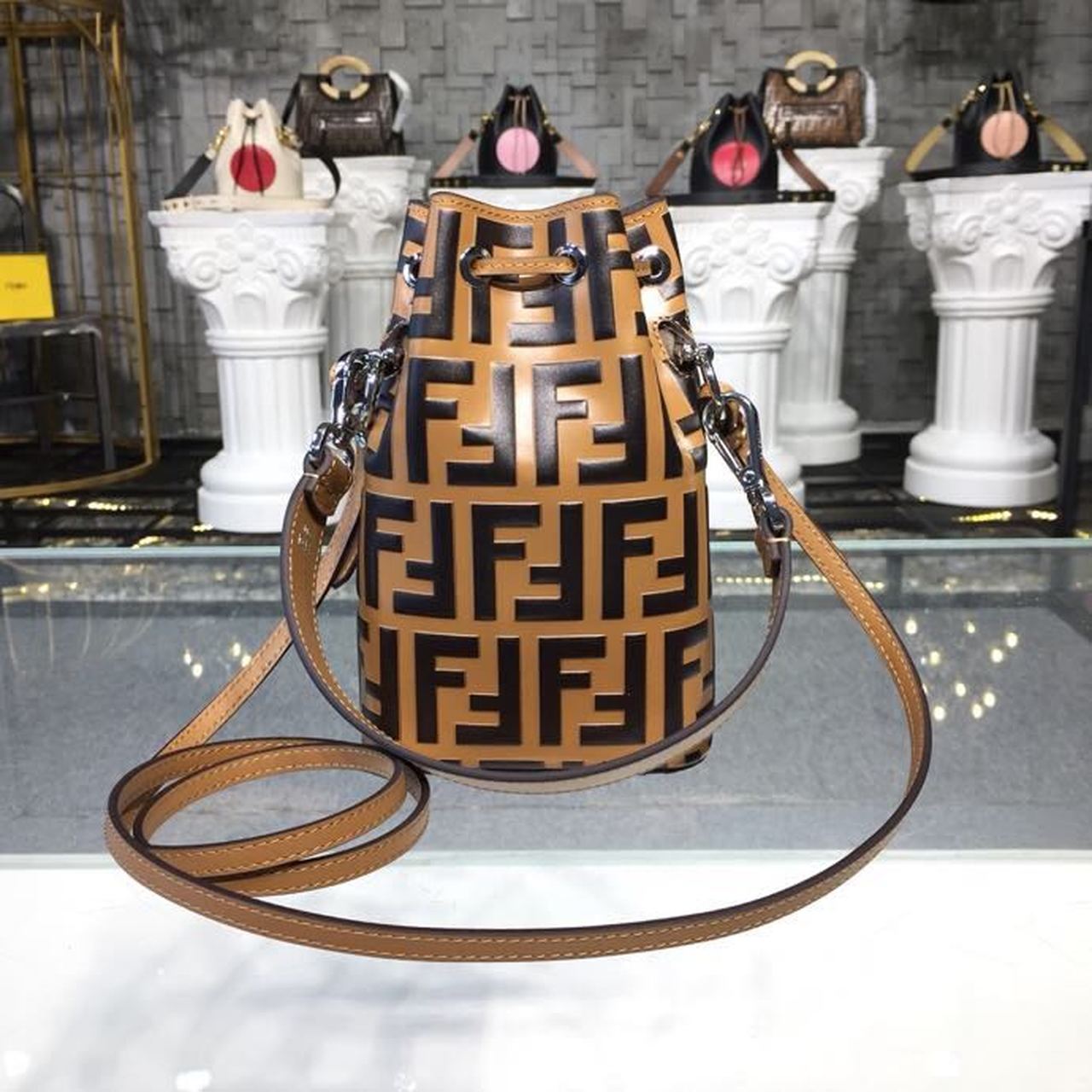 FI Mon Tresor Bucket Bag Brown/Black For Women, Women’s Handbags, Shoulder And Crossbody Bags 7in/18cm FF 8BS010A659F13VK