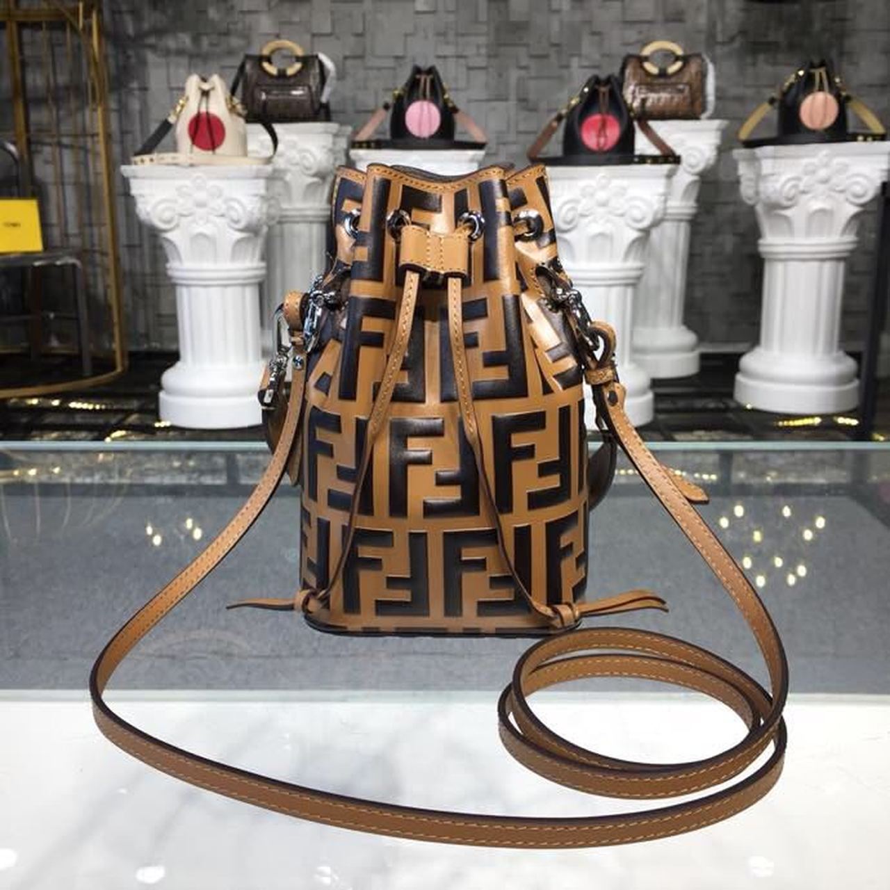 FI Mon Tresor Bucket Bag Brown/Black For Women, Women’s Handbags, Shoulder And Crossbody Bags 7in/18cm FF 8BS010A659F13VK