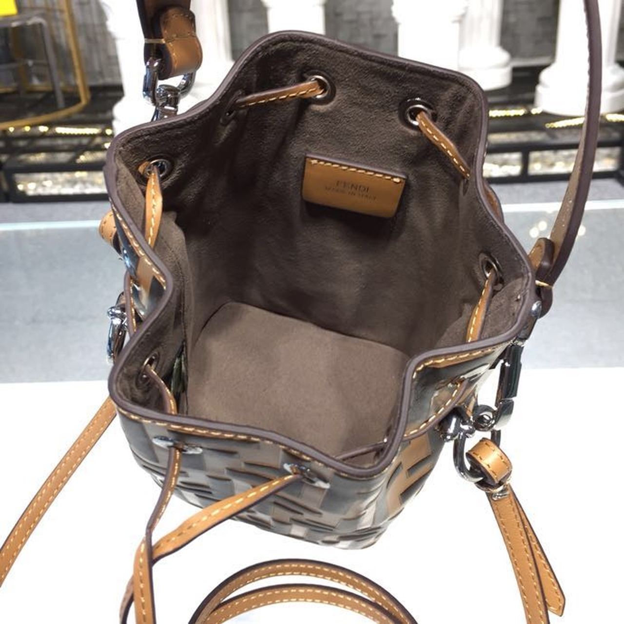 FI Mon Tresor Bucket Bag Brown/Black For Women, Women’s Handbags, Shoulder And Crossbody Bags 7in/18cm FF 8BS010A659F13VK