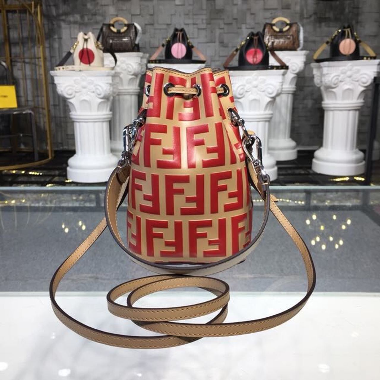 FI Mon Tresor Beige/Red For Women, Women’s Handbags, Shoulder And Crossbody Bags 7in/18cm FF 8BS010