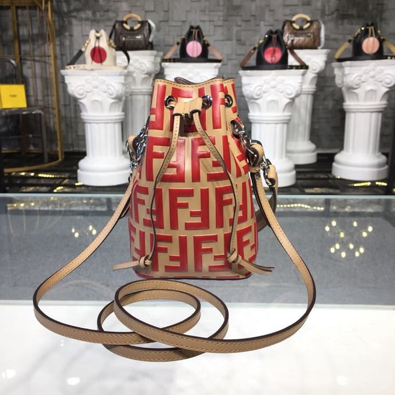 FI Mon Tresor Beige/Red For Women, Women’s Handbags, Shoulder And Crossbody Bags 7in/18cm FF 8BS010