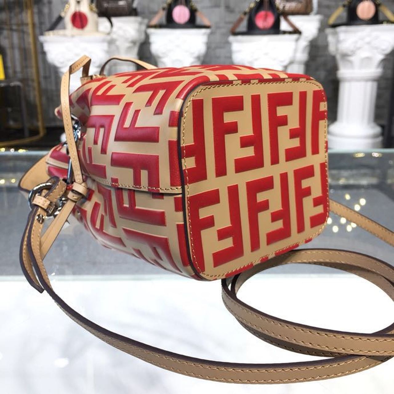 FI Mon Tresor Beige/Red For Women, Women’s Handbags, Shoulder And Crossbody Bags 7in/18cm FF 8BS010