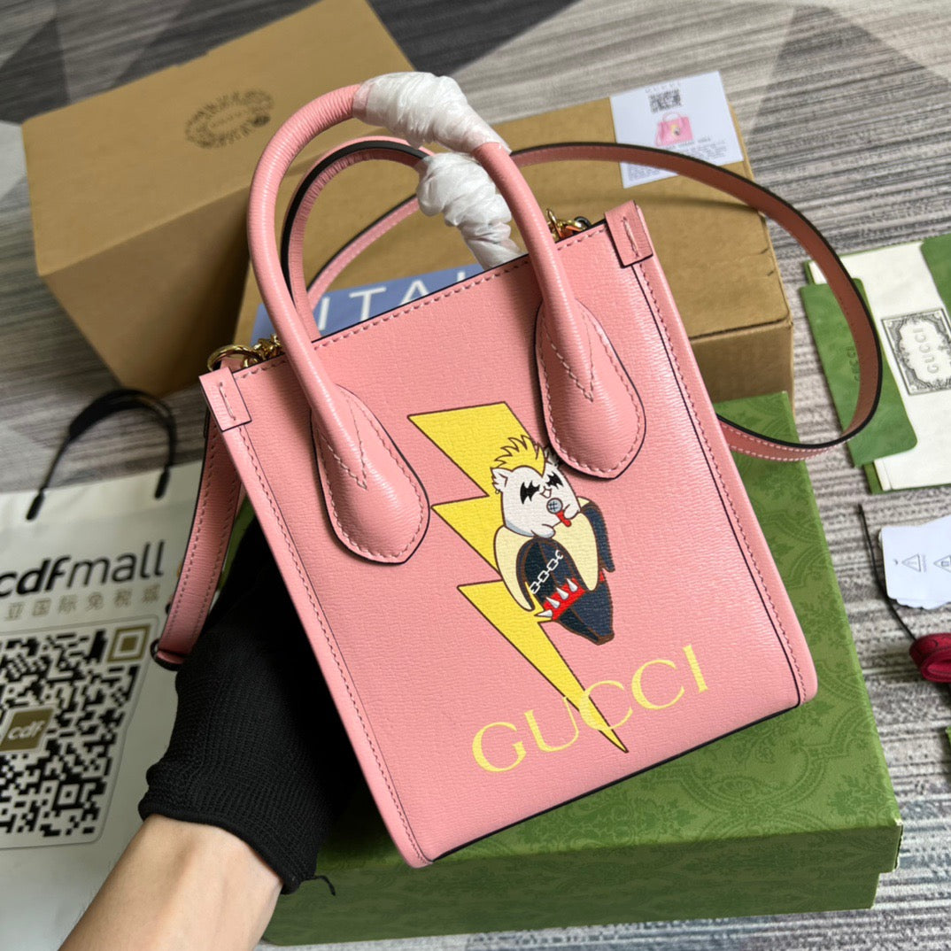 gg Bananya Print Mini Tote Bag Pink For Women, Women’s Bags 7.9in/20cm gg 671623 U5XAG 5964