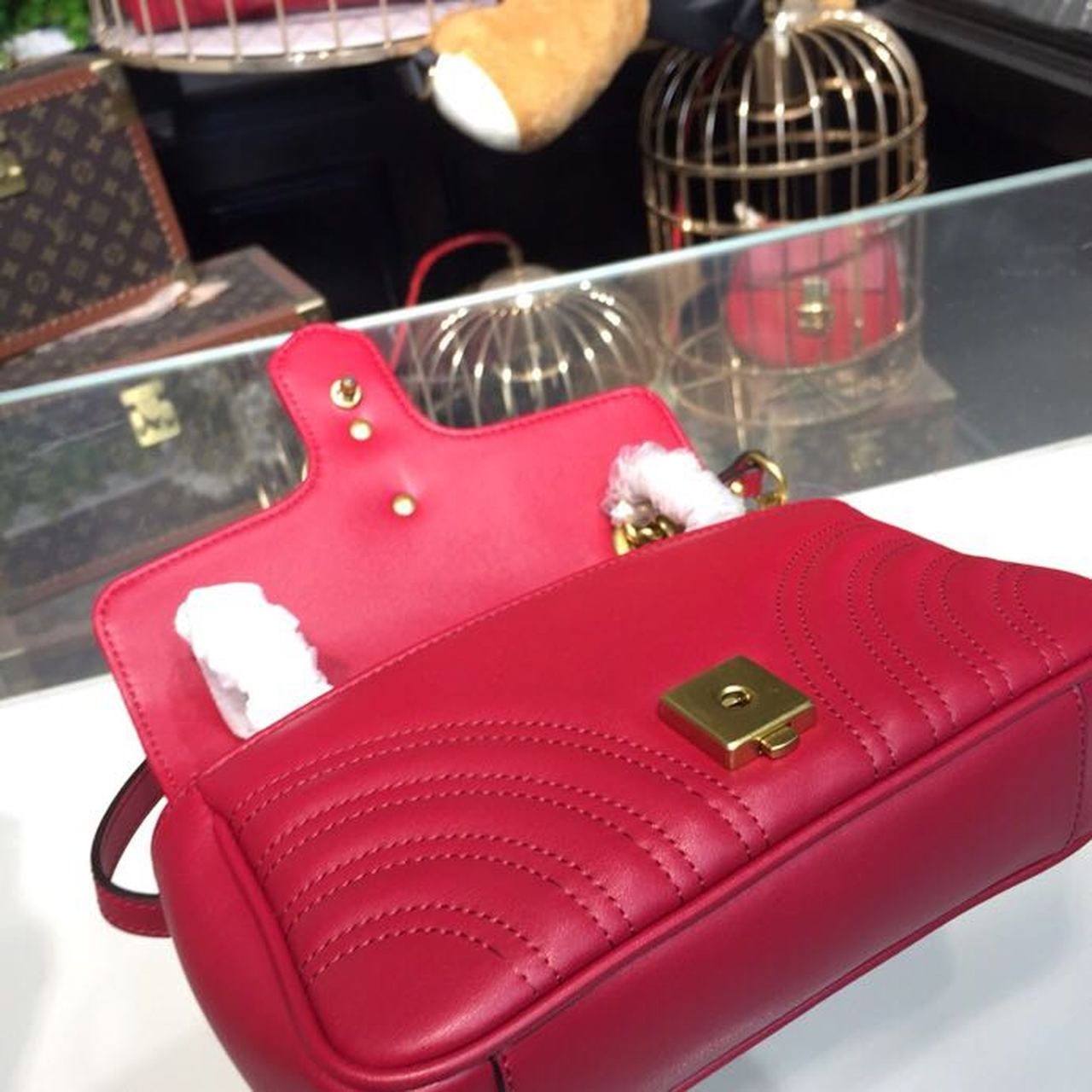 gg Marmont Matelassé Mini Bag Hibiscus Red Matelassé Chevron For Women 8.5in/22cm gg 446744 DTDIT 6433