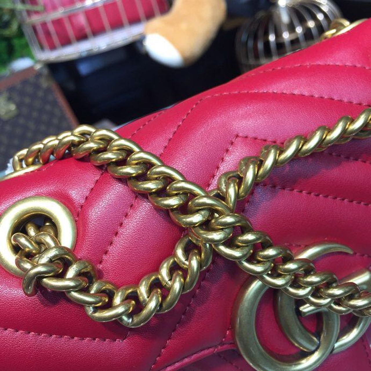 gg Marmont Matelassé Mini Bag Hibiscus Red Matelassé Chevron For Women 8.5in/22cm gg 446744 DTDIT 6433