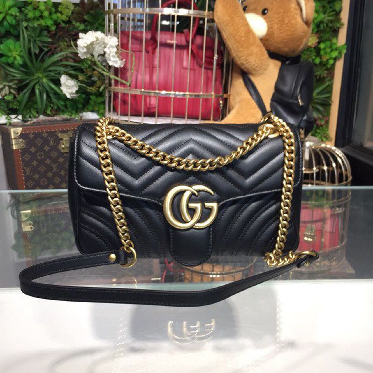 gg Marmont Small Matelassé Shoulder Bag Black For Women 10in/25cm 443497 DTDIT 1000