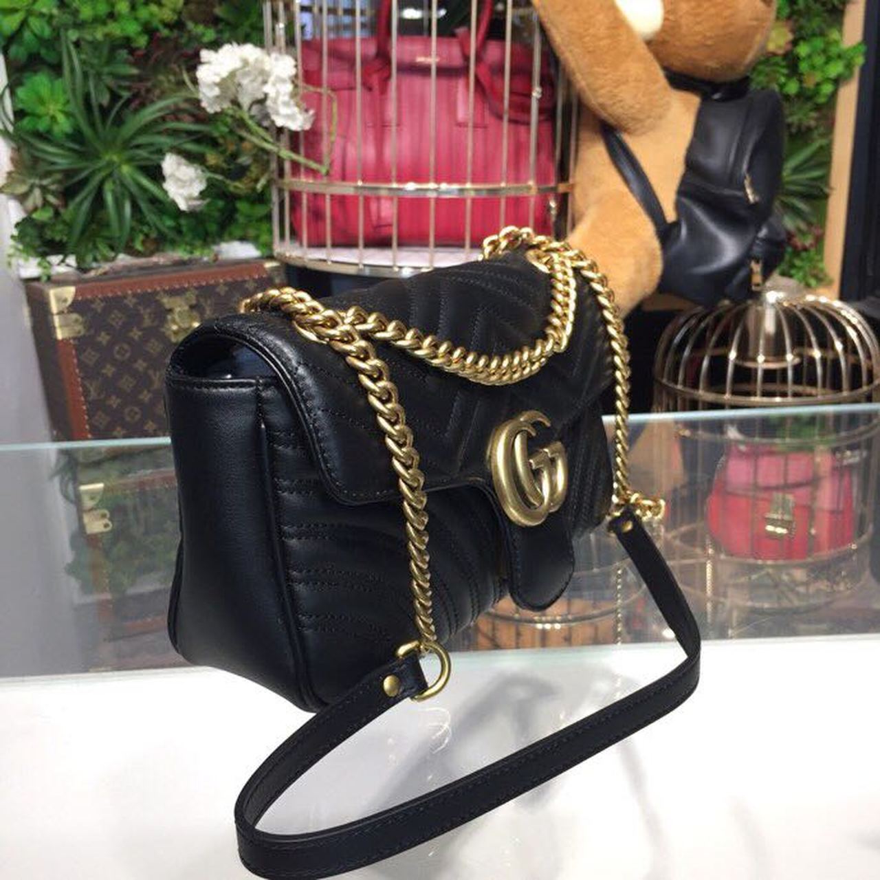 gg Marmont Small Matelassé Shoulder Bag Black For Women 10in/25cm 443497 DTDIT 1000