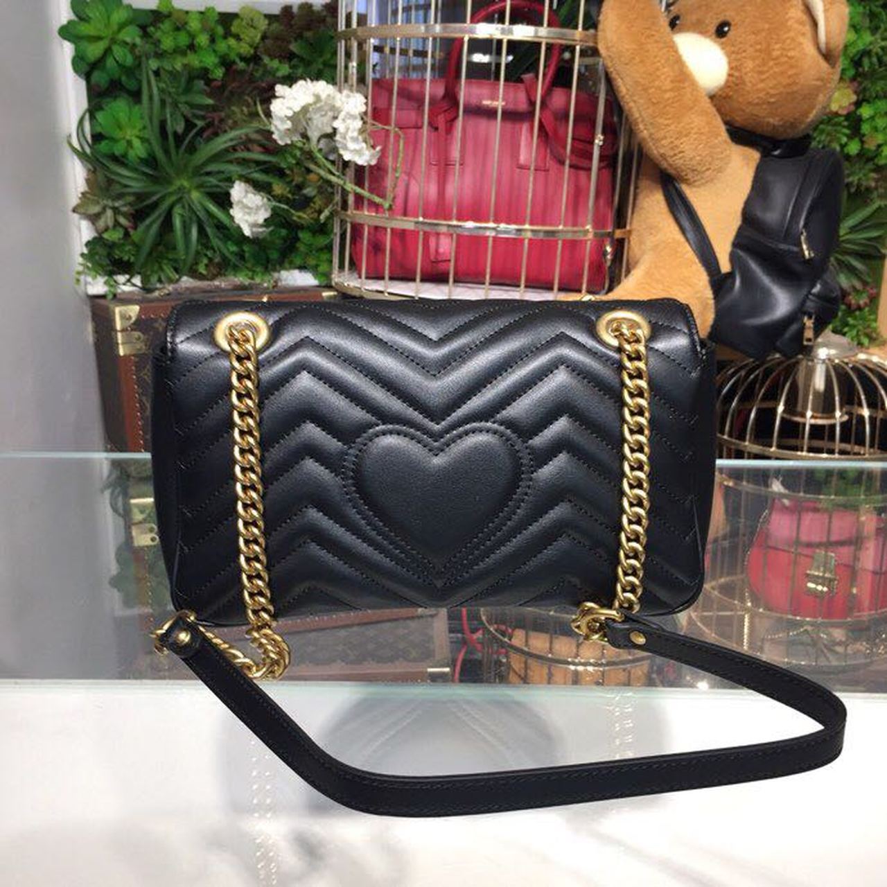 gg Marmont Small Matelassé Shoulder Bag Black For Women 10in/25cm 443497 DTDIT 1000