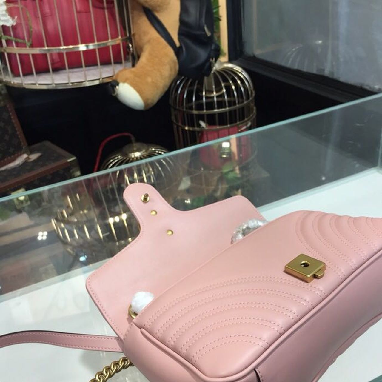 gg Marmont Small Matelassé Shoulder Bag Dusty Pink Matelassé Chevron For Women 10in/26cm gg 443497 DTDIT 5729