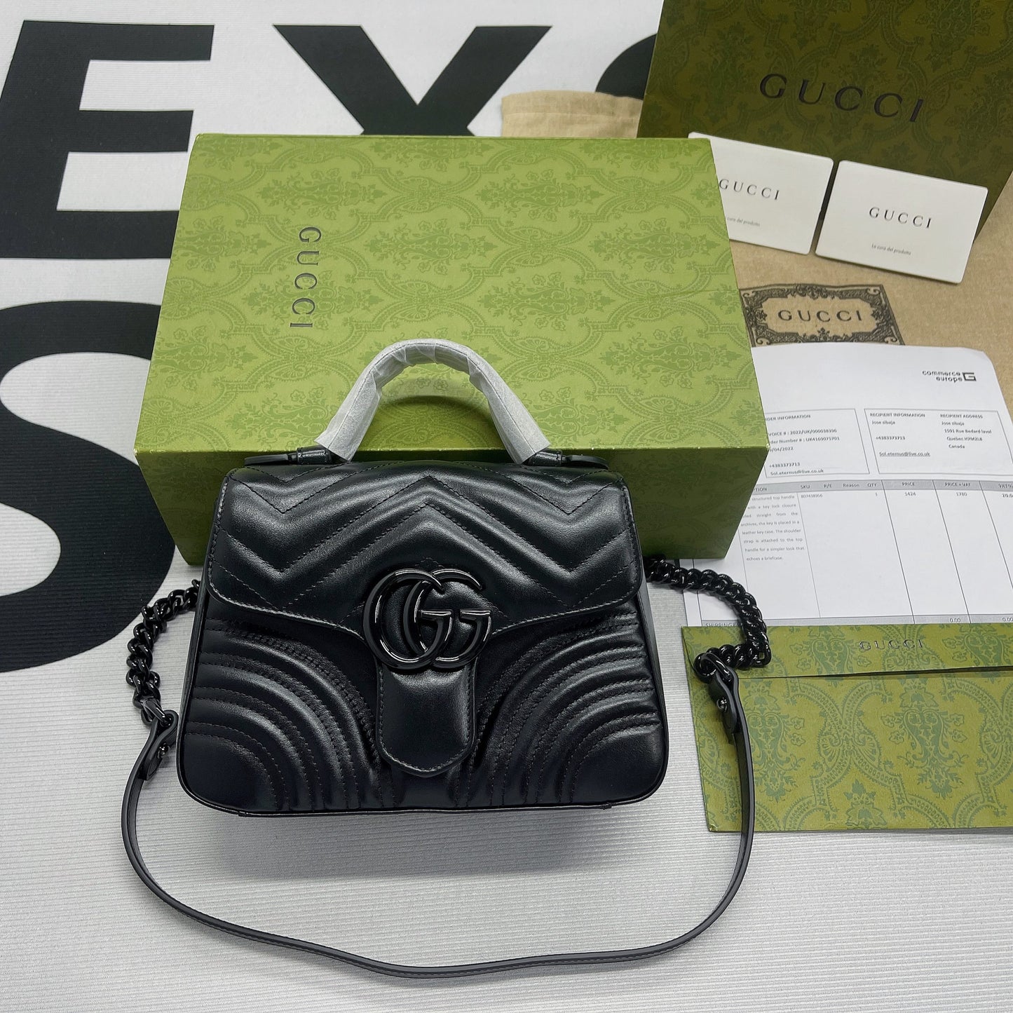 gg Marmont Mini Top Handle Bag Black For Women, Women’s Bags 8.3in/21cm gg 