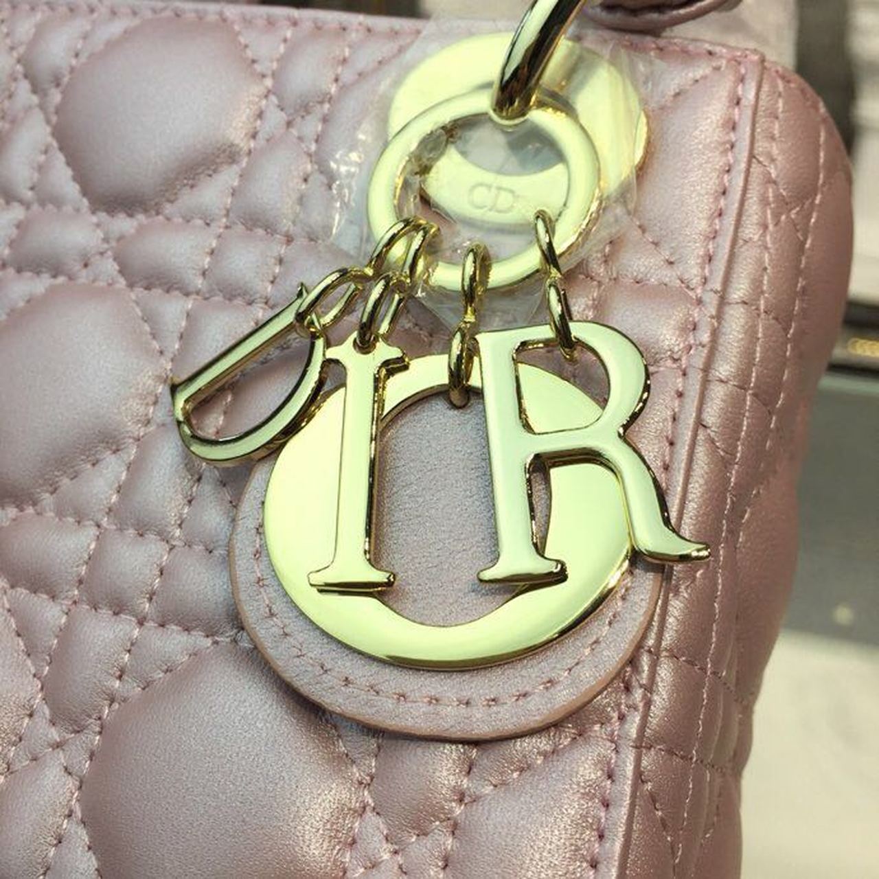 DI Mini Lady Cannage Quilted Bag with Chain Gold Toned Hardware Pink For Women 6.5in/17cm CD