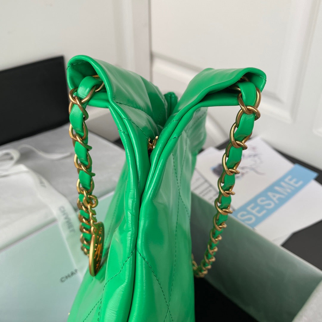CHL 22 Handbag Gold Hardware Shiny Green For Women, Women’s Handbags, Shoulder Bags 16.5in/38cm AS3261