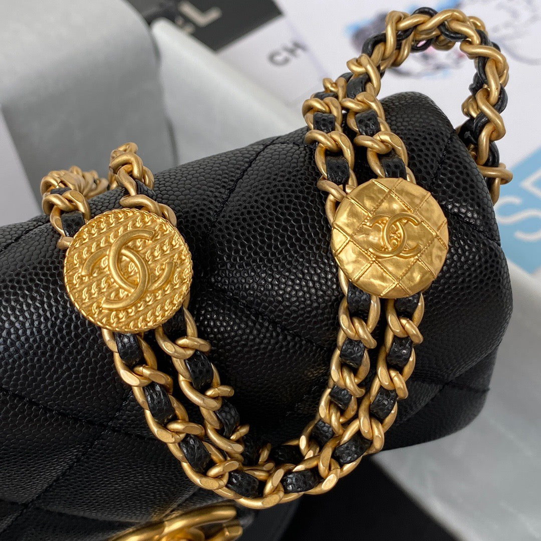 ChanelMini Flap Bag With Top Handle Gold Hardware Black For Women, Women’s Handbags, Shoulder Bags 7.9in/20cm AS2431